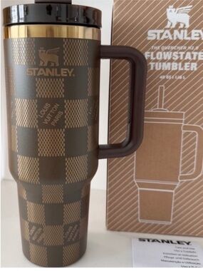 Stanley Chocolate Brown & Gold Checkered Tumbler with Handle New in Box